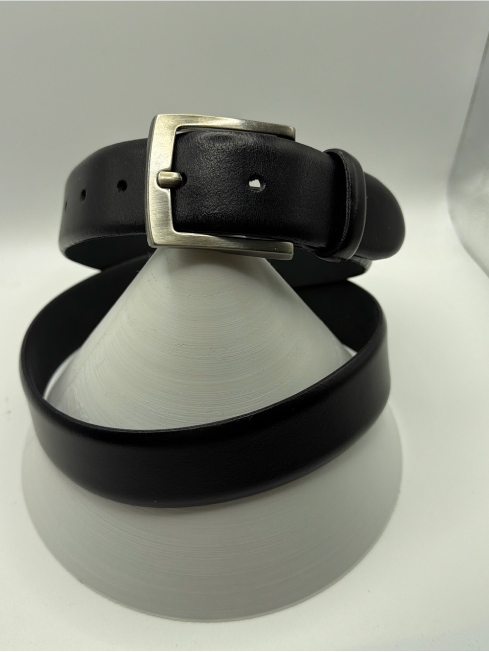 Black Italian Leather Dress Belt - Silver Color Buckle Men's Size 36/90